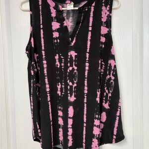 Sew In Love Pink and Black Tie-Dye Tank Top